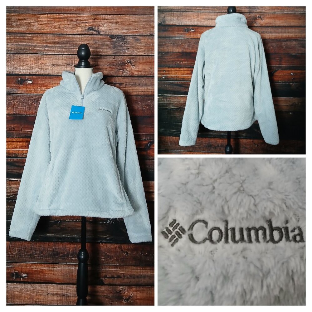NWT Columbia Fleece Pullover XL Quarter Zip Beech Forest Baby Blue Super Soft